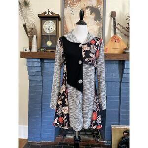 Anthropologie Luii S Button Front Mixed Media Jacket Cardigan Floral/ Knit Boho